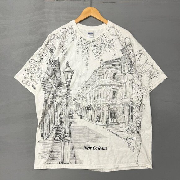 Vintage New Orleans AOP White Crazy French Quarter‎ Shirt XXL - Picture 2 of 6